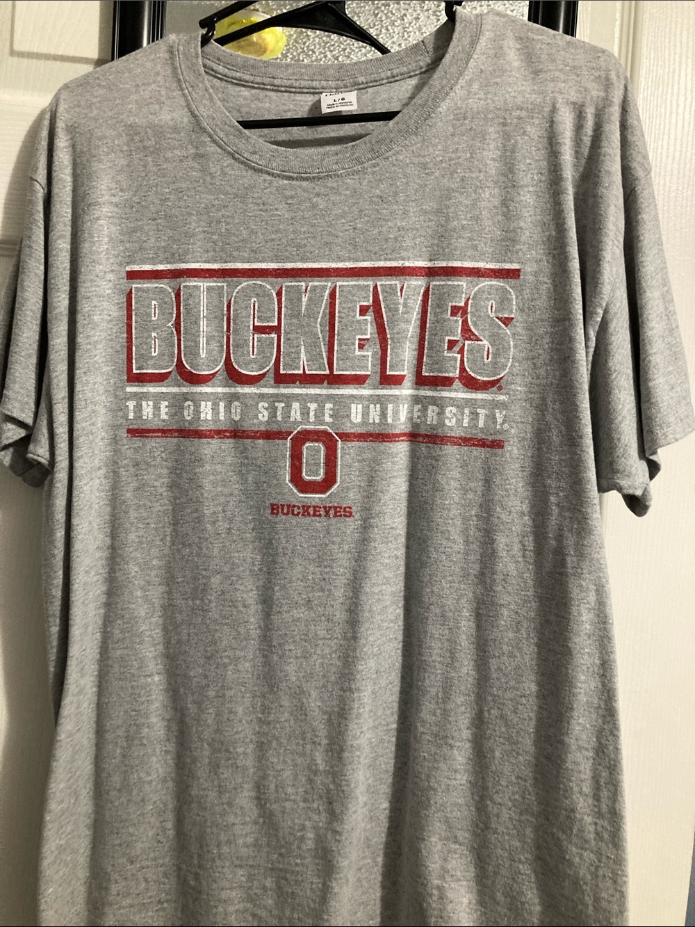 Hanes Gray Ohio State Buckeyes Graphic Tee with Red and White Accents